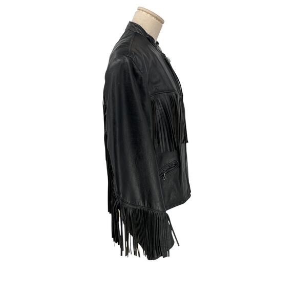 Vintage Black Leather Fringe Motorcycle Biker Jacket Women's Med - Picture 2 of 16